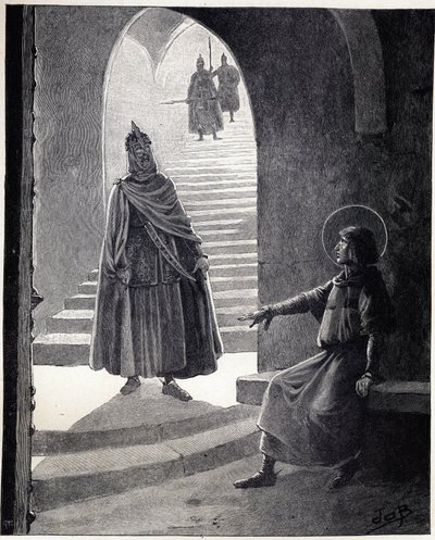 Légy keresztény, lovaggá teszlek IX. Lajos szavait mondta Szent Lajos (1214-1270) egy hajdinafőnöknek, aki azért lépett be a börtönbe, hogy lovaggá tegye magát. Illusztráció Jobról (Jacques Marie Gaston Onfray és Breville) (Jacques-Marie) (1858-1931) a t alkotó: pseudonym for Onfray de Breville Jacques Job