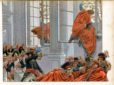 Konzulátus: Joachim Murat (1767-1815) 50 emberrel belép az Ötcentes Tanács (Ötcentes) Kamrájába (az 500-asok termébe), hogy kiűzze a szenátorokat a 18-as köd puccsa idején (9/11. /1799) amely megszüntette a választmányt és megszületett a alkotó: pseudonym for Onfray de Breville Jacques Job
