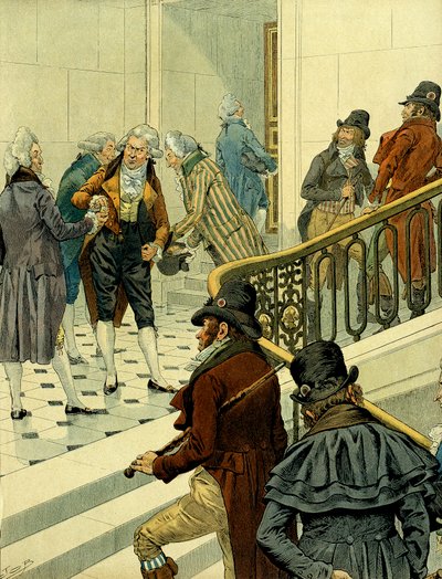 I. Bonaparte Napóleon (1769-1821) első birodalma: a tuilériák lépcsőházában találkozik a visszatérő emigránsok és az egykori forradalmárok. Illusztráció: Jacques Marie Gaston Onfray de Breville a JOB-ban (1858-1931). Magángyűjtemény alkotó: pseudonym for Onfray de Breville Jacques Job