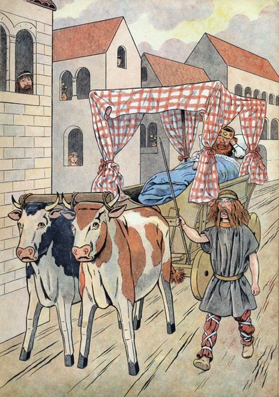 Franciaország története. Lusta királyokat ábrázoló jelenet játékokban: III. Thierry francia király (673-691) ökrök által húzott ágyú tankban hord. A „Joujoux a l
