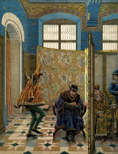 Franciaország története a középkorban (középkor): A Saint Pol Connetable egyik úriembere kigúnyolja Anglia királyát (szövetségesét), mielőtt XI. Lajos francia király azt mondta, hogy a körültekintő (1423-1483) IV. Edward követe eljött, hogy találkozzon L alkotó: pseudonym for Onfray de Breville Jacques Job