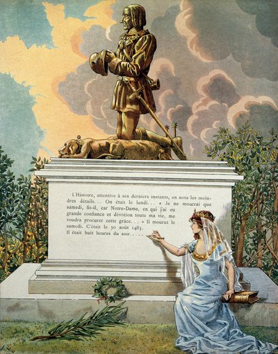 Franciaország története a középkorban (középkor): XI. Lajos francia királynak a Prudentnek nevezett sírja (1423-1483) Notre Dame de Clery-ben (Notre-Dame-de-Clery), Loire-völgyben. Illusztráció: Jacques Marie Gaston Onfray de Breville a JOB-ban (1858-1931) alkotó: pseudonym for Onfray de Breville Jacques Job