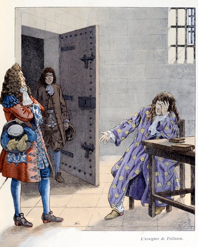Illusztráció az „A la Glory des Betes” könyvből, A Fabre szövege, Jacques Marie Gaston rajzai Onfray de Breville dit JOB (1858-1931), kiadó Maison Alfred Mame et fils: L’araignee de Pellisson (Ami de Fouquet és XIV. Lajos titkára volt l alkotó: pseudonym for Onfray de Breville Jacques Job