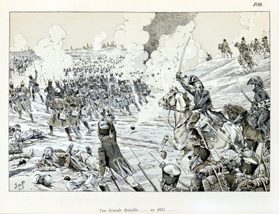Illusztráció a „Művészek nagy háborúja” című könyvből: Egy nagy csata 1815-ben Jacques Marie Gaston Onfray de Breville dit JOB (1858-1931), részleges gyűjtemény alkotó: pseudonym for Onfray de Breville Jacques Job