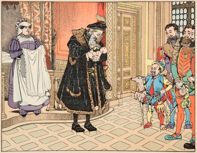 Illusztráció a „Le bon roy Henri” című könyvből, illusztrálta: Jacques Marie Gaston Onfray de Breville dit JOB (1858-1931): IV. Henri születése, nagyapja, Henri d