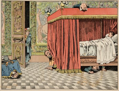 Illusztráció a „Le bon roy Henri” könyvből, illusztrálta: Jacques Marie Gaston Onfray de Breville dit JOB (1858-1931): IV. Henrik Párizsban él a kémek szemei alatt - Magángyűjtemény alkotó: pseudonym for Onfray de Breville Jacques Job