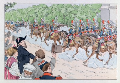 Jacques Marie Gaston Onfray de Breville az állásban (1858-1931); Illusztráció a „Les epees de France” könyvből: Napóleon császár kísérete 3 a Champs Elysees-n; Coll, rész alkotó: pseudonym for Onfray de Breville Jacques Job