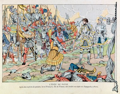 Jacques Marie Gaston Onfray de Breville az állásban (1858-1931); Illusztráció a „Les epees de France” című könyvből: 1. Francois király visszaadja kardját a spanyoloknak Pavia február 24-i veresége után alkotó: pseudonym for Onfray de Breville Jacques Job