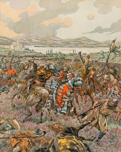 Jacques Marie Gaston Onfroy de Breville dit MUNKA (1858-1931) – Belgium története: János 1. brabanti herceg győzött a woeringeni csatában 1288-ban a limburgi örökösödési háború során, és Brabant autonómiát ad Németországnak, magángyűjtemény alkotó: pseudonym for Onfray de Breville Jacques Job