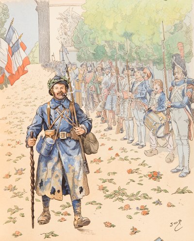 Jacques Marie Gaston Onfroy de Breville az állásban (1858-1931) – Le triumphe du poilu (a francia katonaság allegóriája, amely tiszteleg a szőrösök előtt), Gyűjtemény privee alkotó: pseudonym for Onfray de Breville Jacques Job