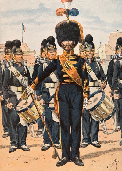 Jacques Marie Gaston Onfroy de Breville a munkahelyén (1858-1931) – A francia csapatok mindenkori felszerelése: a flotta legénységének dobos őrnagya (1837), magángyűjtemény alkotó: pseudonym for Onfray de Breville Jacques Job