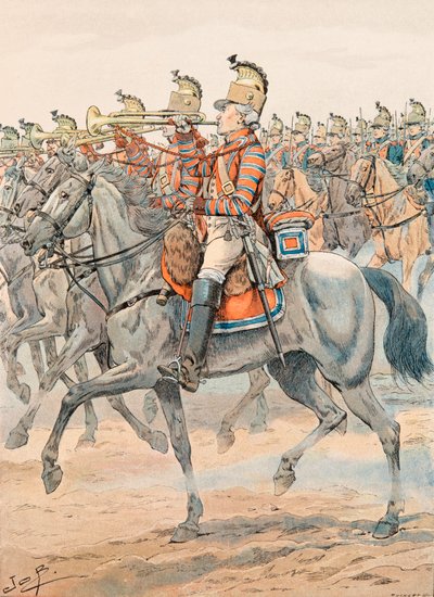 Jacques Marie Gaston Onfroy de Breville dit JOB (1858-1931) - A francia csapatok mindenkori felszerelése: Orléans-i ezred trombitája - Sárkányok (1781), Magángyűjtemény alkotó: pseudonym for Onfray de Breville Jacques Job