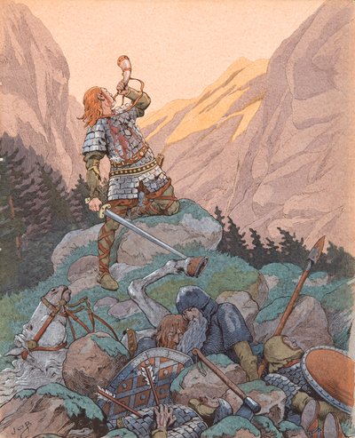 Jacques Marie Gaston Onfroy de Breville az állásban (1858-1931) – Roland a roncesvaux-i csatában 778-ban, Magángyűjtemény alkotó: pseudonym for Onfray de Breville Jacques Job