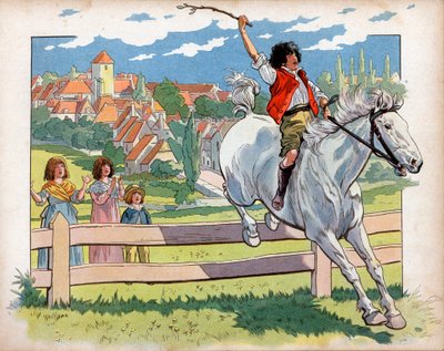 Joachim Murat (1767-1815) lovon ülő gyermek sövényeket ugrál. Jacques Marie Gaston metszet, Onfray de Breville dit Job (1858-1931) alkotó: pseudonym for Onfray de Breville Jacques Job