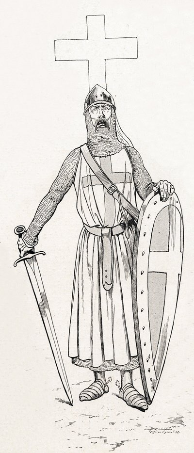 IX. Lajos lovagja, Szent Lajos néven ismert (1214-1270) keresztes hadjárat jelmezében. Illusztráció Jobról (Jacques Marie Gaston Onfray és Breville) (Jacques-Marie) (1858-1931) a „Les grands mots historique du pays de France” című könyvhöz, 1915. Privee Co alkotó: pseudonym for Onfray de Breville Jacques Job