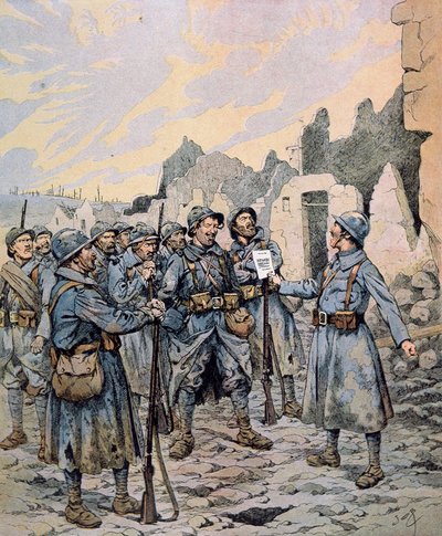 Lázadás a francia hadseregben a nyugati fronton, 1917. április-május (színes litho) alkotó: pseudonym for Onfray de Breville Jacques Job