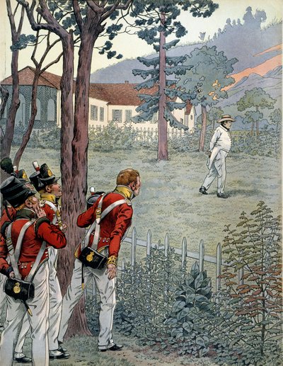 I. Bonaparte Napóleon (1769-1821) a brit hadsereg döbbent pillantása alatt a fogságban Szent Helene (Sainte-Helene) szigetén alkotó: pseudonym for Onfray de Breville Jacques Job