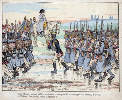 Napóleon a hadsereg utolsó kontingensére tekint a Reims melletti francia vidéken, március 16-án alkotó: pseudonym for Onfray de Breville Jacques Job
