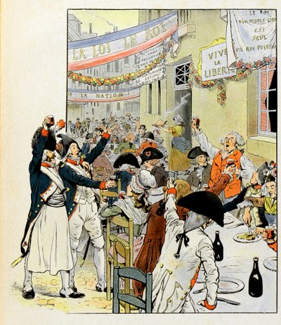 Forradalmi bankett a Bastille elfoglalása után – Illusztráció: Job (Jacques Marie Gaston Onfray és Breville) (Jacques-Marie) (1858-1931) a „La Tour d