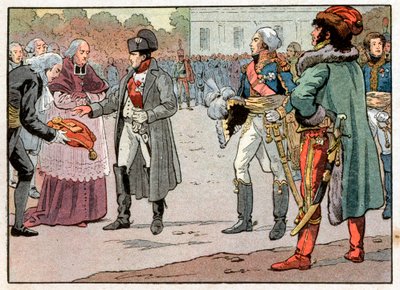 Bécs védői 1805.11.14-én Joachim Murat (1767-1815) jelenlétében átadták I. Bonaparte Napóleonnak (1769-1821) a város kulcsait. Jacques Marie Gaston metszet, Onfray de Breville dit Job (1858-1931) alkotó: pseudonym for Onfray de Breville Jacques Job