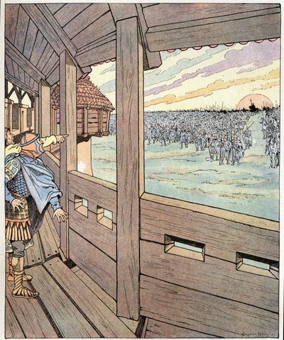 A vasember, itt Nagy Károly. Ogger szavai a langobardok királyához, Didier-hez, amikor 774-ben felemelte Nagy Károly királyt vagy I. Nagy Károlyt (742-814) Pavia falainak tetejéről. Jób illusztrációja (Jacques Marie Gaston Onfray és Breville alkotó: pseudonym for Onfray de Breville Jacques Job