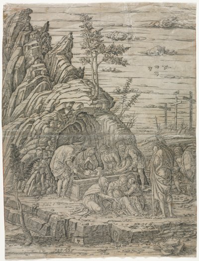 A temetkezés a négy madárral alkotó: school of Andrea Mantegna
