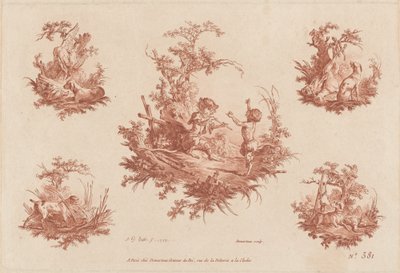 Singerie négy matrica kutya vadászattal alkotó: the Elder and Jean Baptiste Hüet Gilles Demarteau