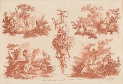 Két lelkipásztori matrica, két vadászmatrica és egy trófea alkotó: the Elder and Jean Baptiste Hüet Gilles Demarteau