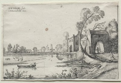 Táj folyóval és kapuházzal, 1614. alkotó: van de Velde Esaias