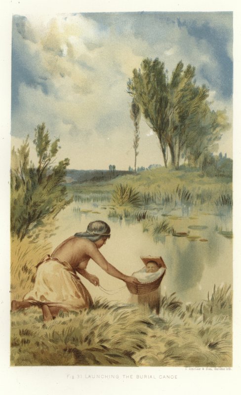 A temetkezési kenu vízre bocsátása (színes litográfia) alkotó: (after) American School