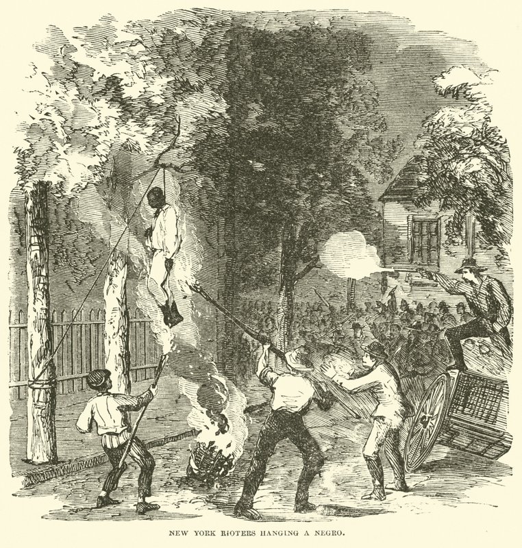 New York-i zavargók felakasztottak egy feketét, 1863. július (metszet) alkotó: (after) American School