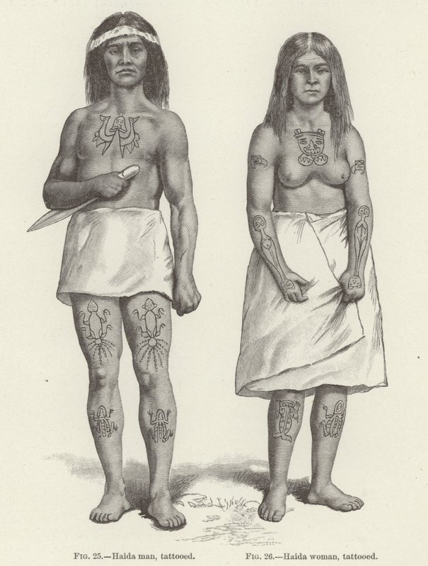 Tetovált Haida nő és férfi (metszet) alkotó: (after) American School