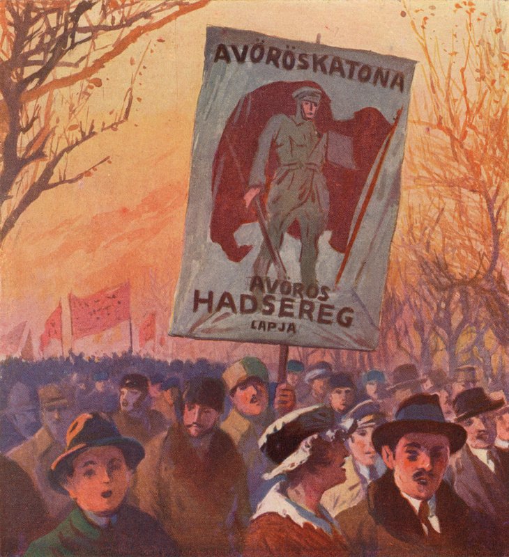 A demonstráció az Orosz Vörös Hadseregbe való toborzás támogatása, Budapest, Magyarország (színes litho) alkotó: (after) Carrey