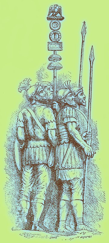 Római katonák, H. O. Arnold-Forster „Anglia története” című illusztrációja, 1897-ben (digitálisan javított kép) alkotó: (after) English School