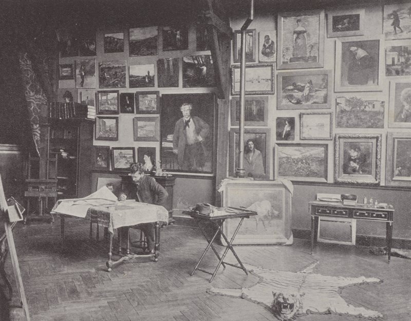 Alfred Philippe Roll francia festő műtermében (f/w fotó) alkotó: (after) French Photographer