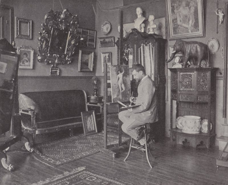 Henri Gervex francia festő műtermében (f/w fotó) alkotó: (after) French Photographer