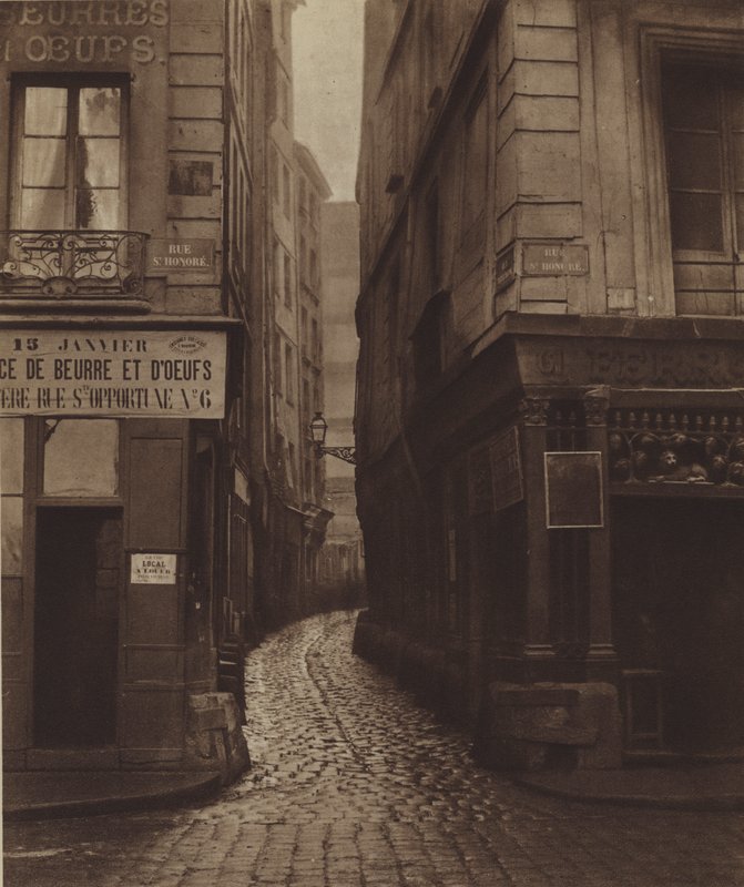 Rue Tirechappe, a rue Saint-Honore-ról készült, lebontották a rue du Pont-Neuf számára (f/w fotó) alkotó: (after) French Photographer