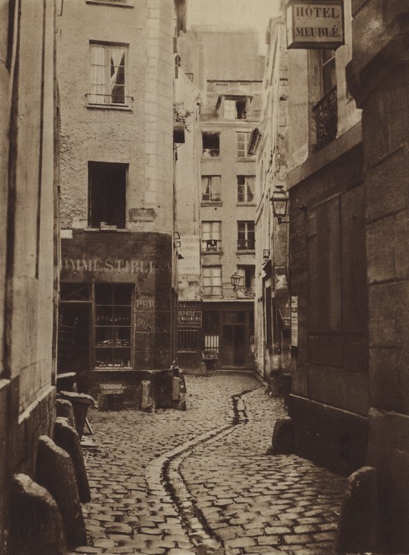 1865-ben a Rue des Trois-Cannettes volt az új Hotel-Dieu helye (f/w fotó) alkotó: (after) French Photographer