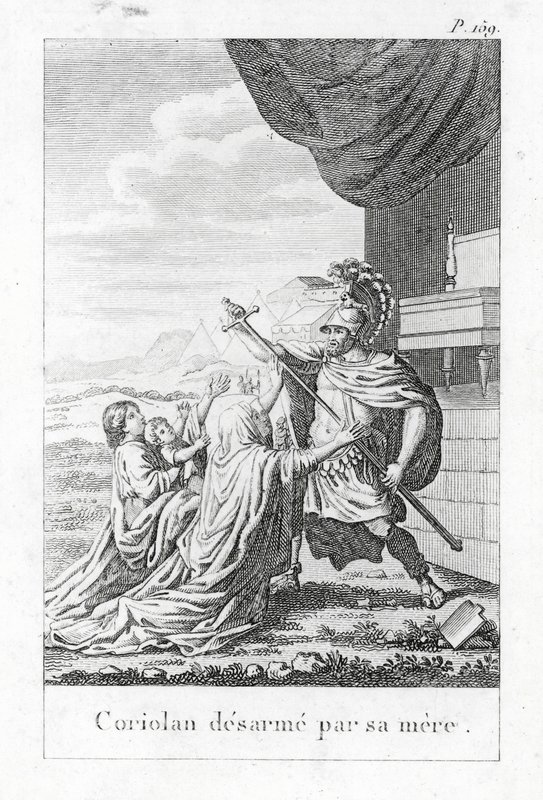 Coriolanus lefegyverzi az anyja (metszet) alkotó: (after) French School