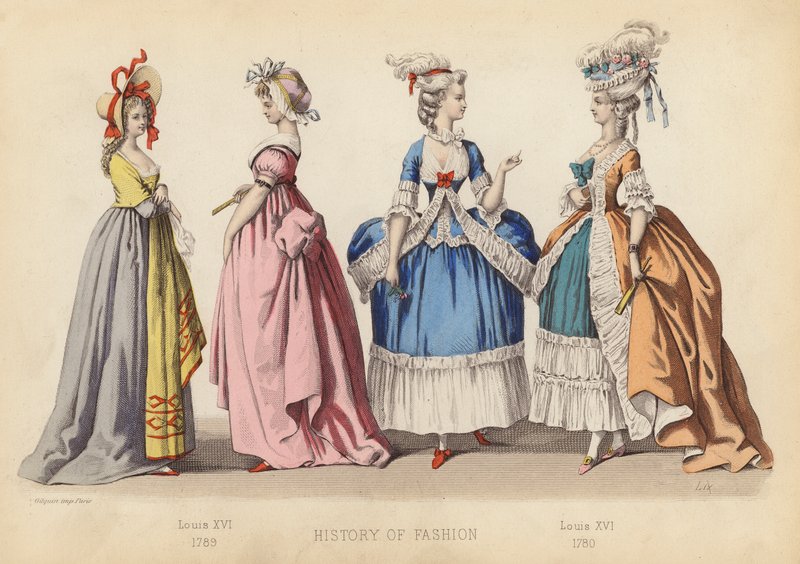 Divat Franciaországban: Lajos 1789; XVI. Lajos 1780 (színes metszet) alkotó: (after) French School