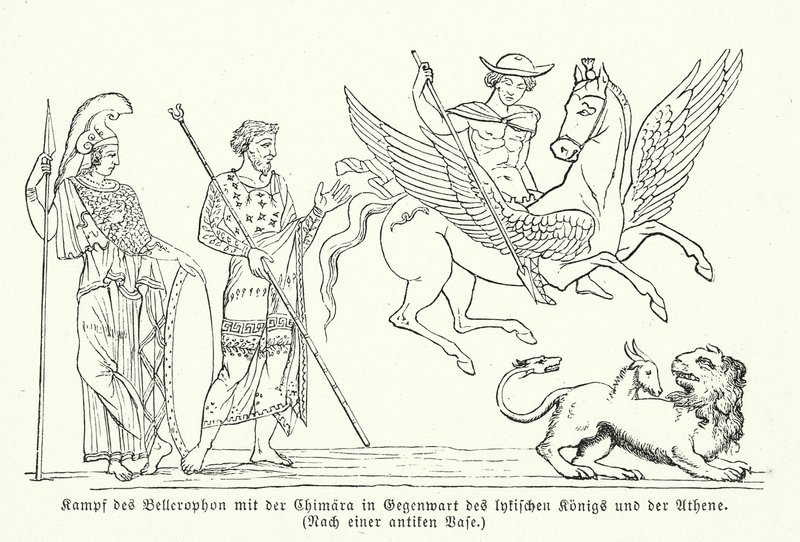 Bellerophon harcol a kimérával (metszet) alkotó: (after) German School