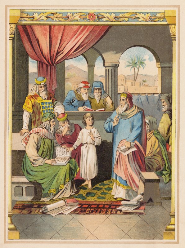 Jézus a vénekkel a templomban (színes litográfia) alkotó: (after) German School