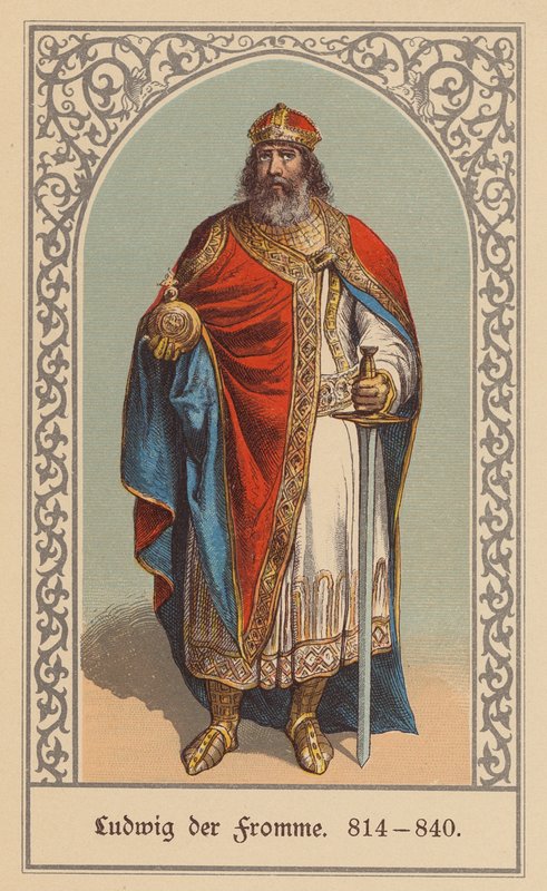 Jámbor Lajos, a frankok királya és szent római császár (színes litográfia) alkotó: (after) German School