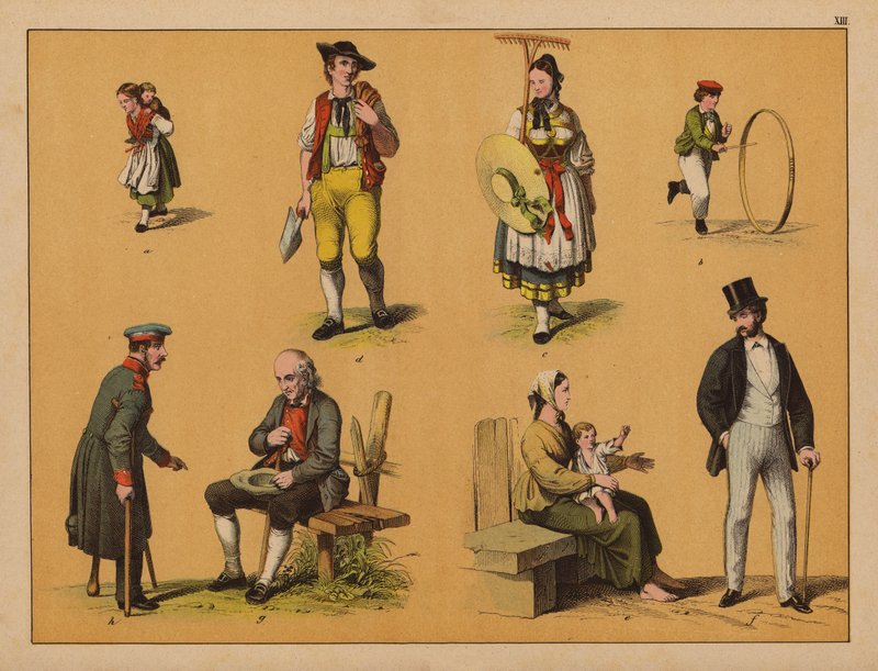 Emberek (színes litográfia) alkotó: (after) German School