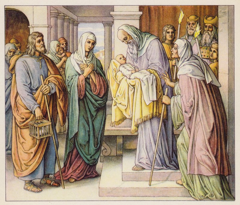 Jézus bemutatása a templomban (színes litográfia) alkotó: (after) German School