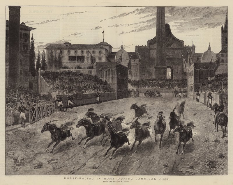 Lóverseny Rómában a karnevál idején (metszet) alkotó: (after) Italian School