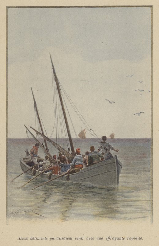 Két hajó ijesztő sebességgel közeledett (színes litho) alkotó: (after) Paris