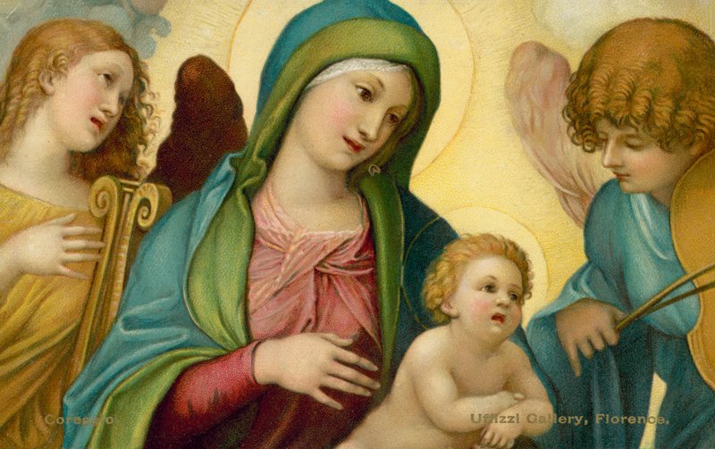 Madonna és gyermeke angyalokkal (kromolit) alkotó: (c.1489 1534) (after) Correggio