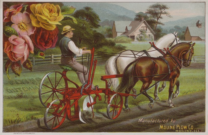 Amerikai kereskedelmi kártya, amely a Moline Plough Companyt hirdeti, Illinois, 1880-as évek alkotó: American School
