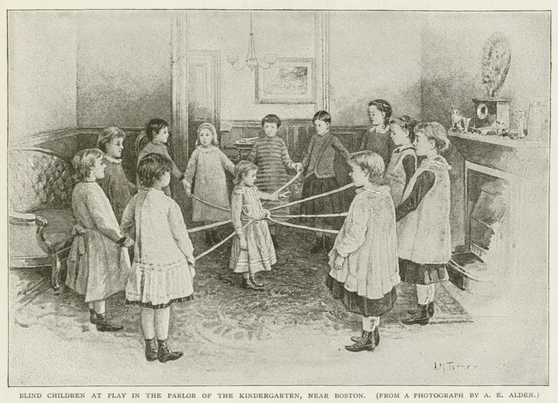 Vak gyerekek játszanak az óvoda szalonjában, Boston mellett alkotó: American School